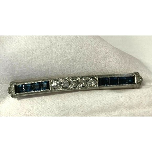 Vintage Fishson Silverite Rhinestone Bar Brooch Pretty Silvertone, blue Sapphire - Picture 2 of 7